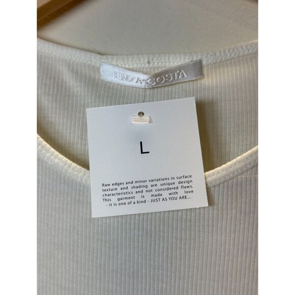Enza Costa Women's Size Large White Ribbed Mini Dress Cap Sleeve Round Neck NWT - Picture 4 of 5